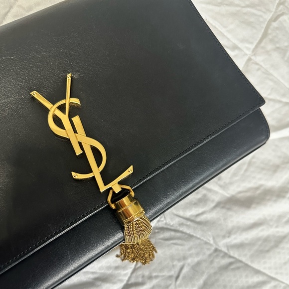 KATE MEDIUM TASSEL GRAIN DE POUDRE EMBOSSED LEATHER YSL SAINT LAURENT BAG PURSE - Picture 5 of 15